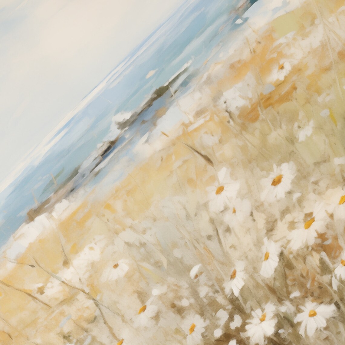 White Daisies Blooming In A Coastal Field By The Sea Art Poster - Image 5