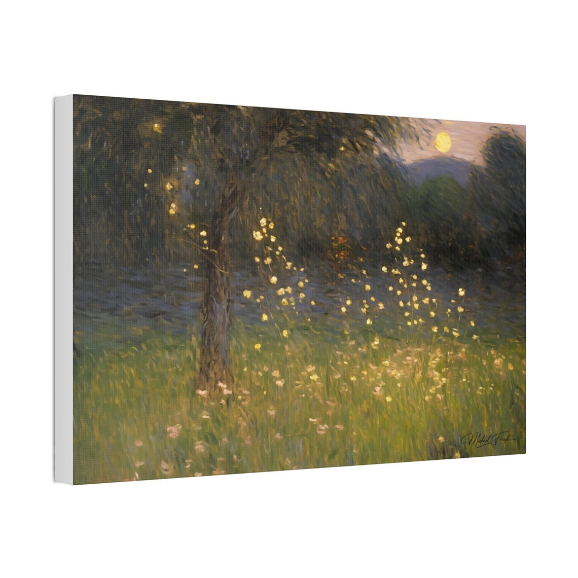 Fireflies at Twilight Moonlit Meadow Vintage Landscape Poster - Image 4