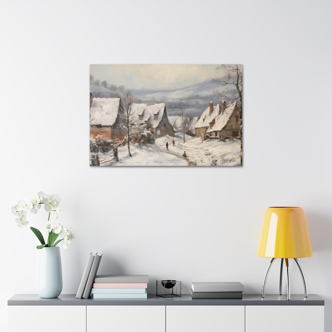 Snow Covered Village Winter Daytime Scene Landscape Art Poster - Image 7