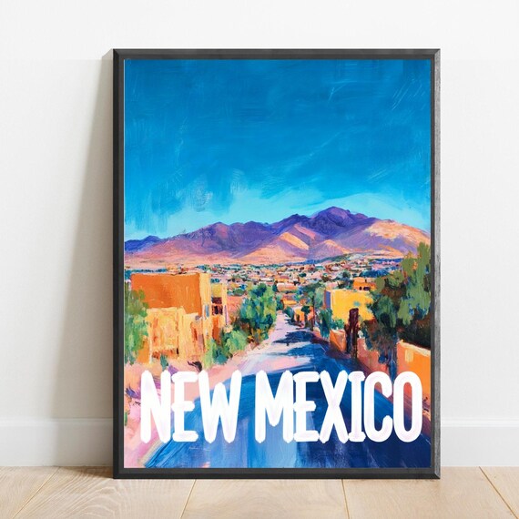 New Mexico Adobe Street Desert Mountain Sunset Travel Poster