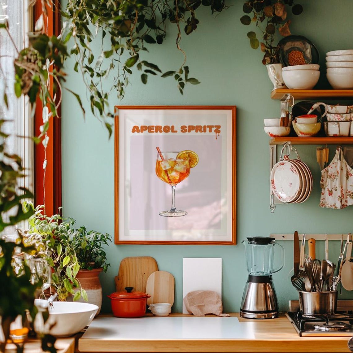 Aperol Spritz Retro Watercolor Cocktail Orange Slice Bar Poster - Image 3