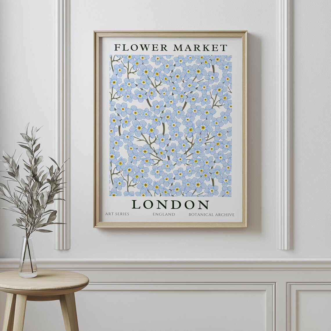 Flower Market London Blue Blossom Botanical Archive Art Poster