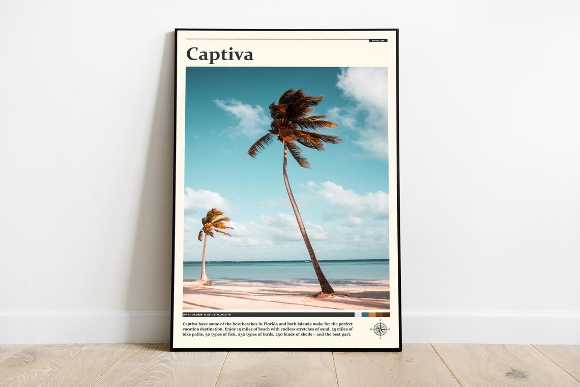 Captiva Island Florida Windswept Palm Beach Day Travel Poster
