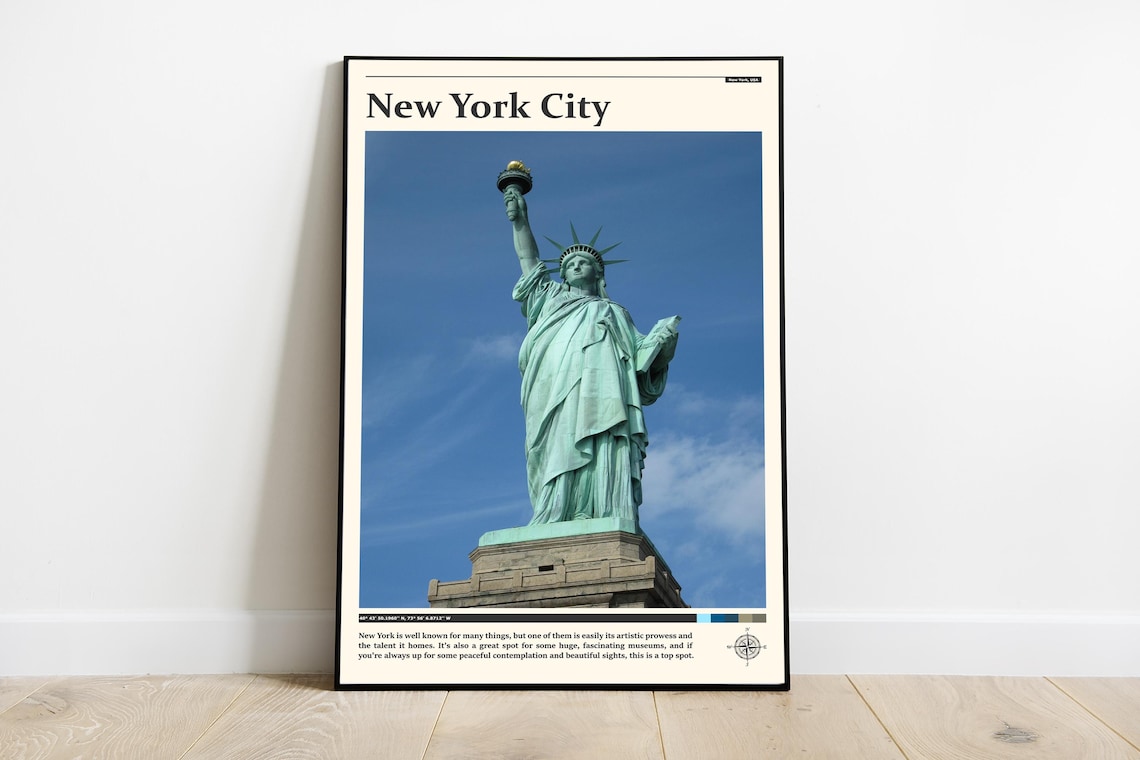 New York City Statue of Liberty Against Blue Sky Travel Poster