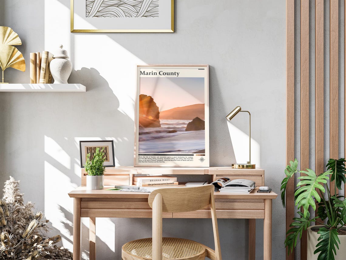 Marin County Golden Beach Sunset Glow California Travel Poster - Image 4