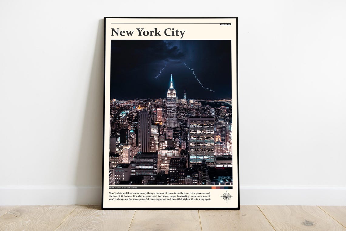 New York City Empire State Building Lightning Storm Night Poster