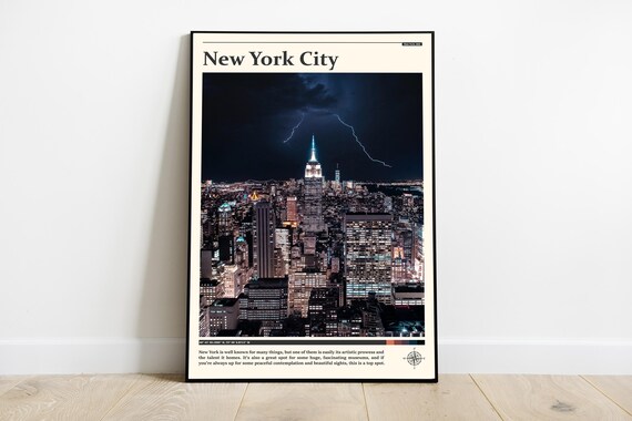 New York City Empire State Building Lightning Storm Night Poster