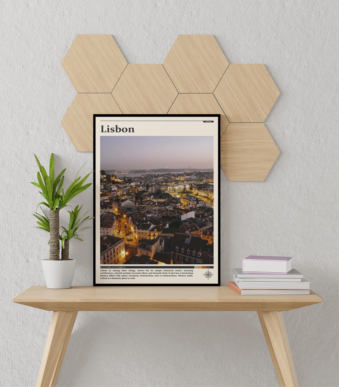 Lisbon Portugal Old Town Lights Dusk Panorama Photography Poster - Image 3