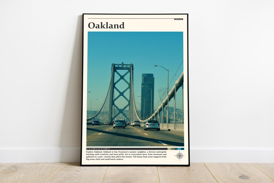 Oakland Bay Bridge City Skyline Urban California Travel Poster