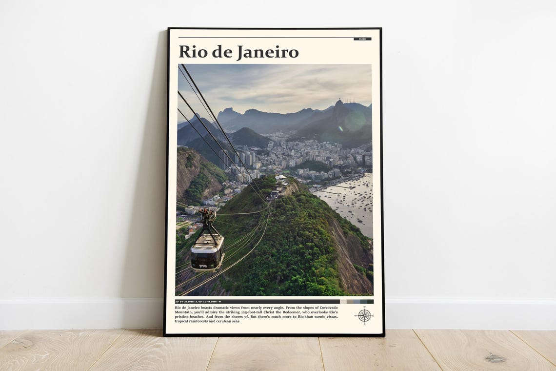 Rio de Janeiro Sugarloaf Cable Car Bay Skyline Brazil Travel Poster