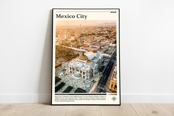 Mexico City Aerial Bellas Artes Golden Sunset View Travel Poster