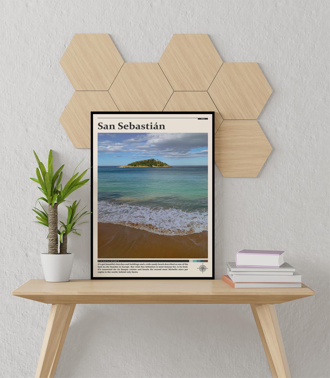 San Sebastian La Concha Beach Turquoise Surf Island View Poster - Image 3