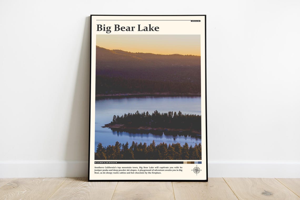 Big Bear Lake California Mountain Sunset Alpine Island Poster