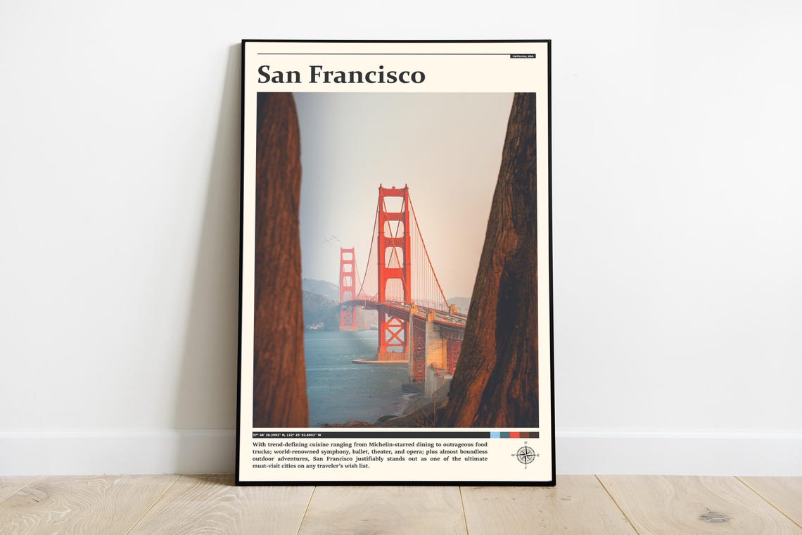 San Francisco Golden Gate Bridge Through Trees Photography Poster