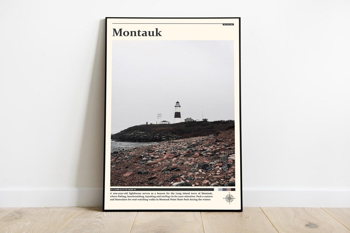 Montauk Lighthouse Rocky Coast New York Seascape Travel Poster