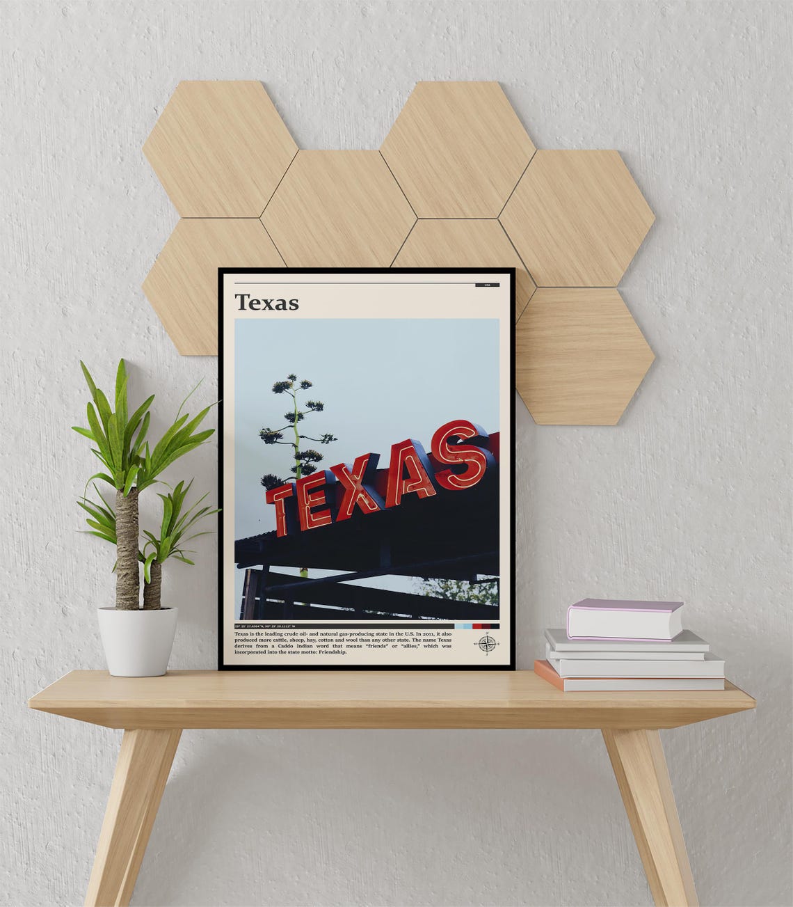 Texas Neon Sign Agave Plant Lone Star State Vintage Style Poster - Image 3