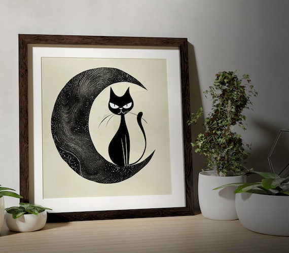 Midcentury Modern Cat And Moon Poster