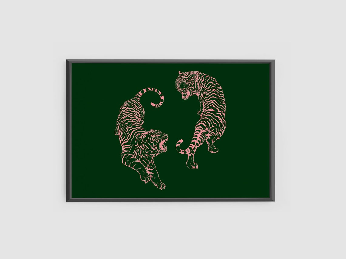 Pink Tigers, Japanese Tigers Art Print
