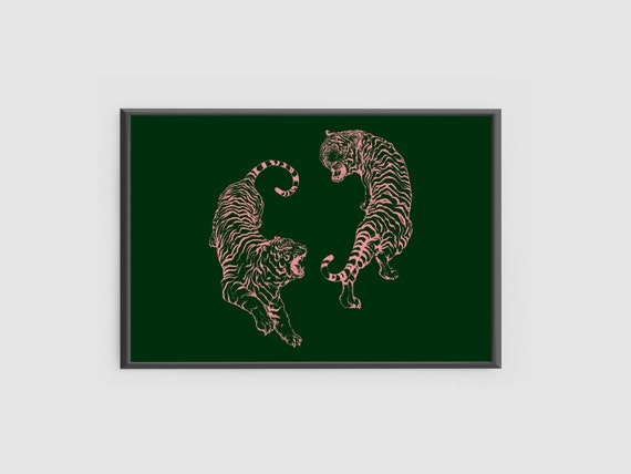 Pink Tigers, Japanese Tigers Art Print