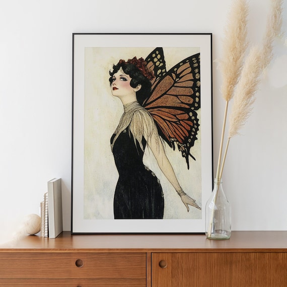 Gold Butterfly Girl Vintage Collage Art Print