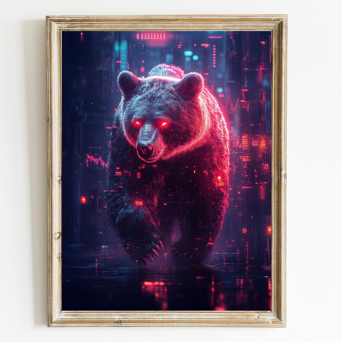 Neon Cyberpunk Trading Bear Market Stock Chart Digital Art Poster