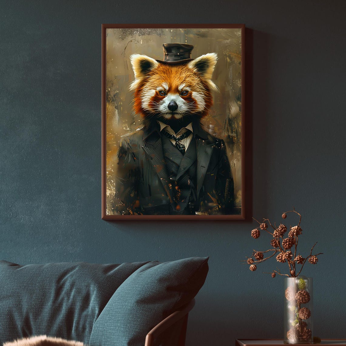 Red Panda Gentleman In Suit And Top Hat Vintage Portrait Poster - Image 3