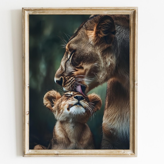 Lioness and Cub Tender Moment Majestic Wildlife Portrait Poster