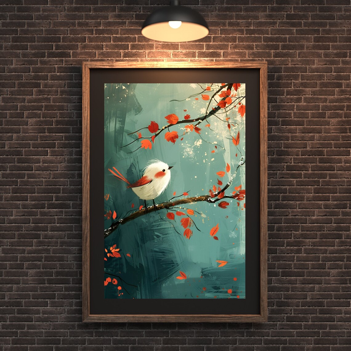 Minimalist Bird Print, Vintage Autumn Leaves Art - Image 2