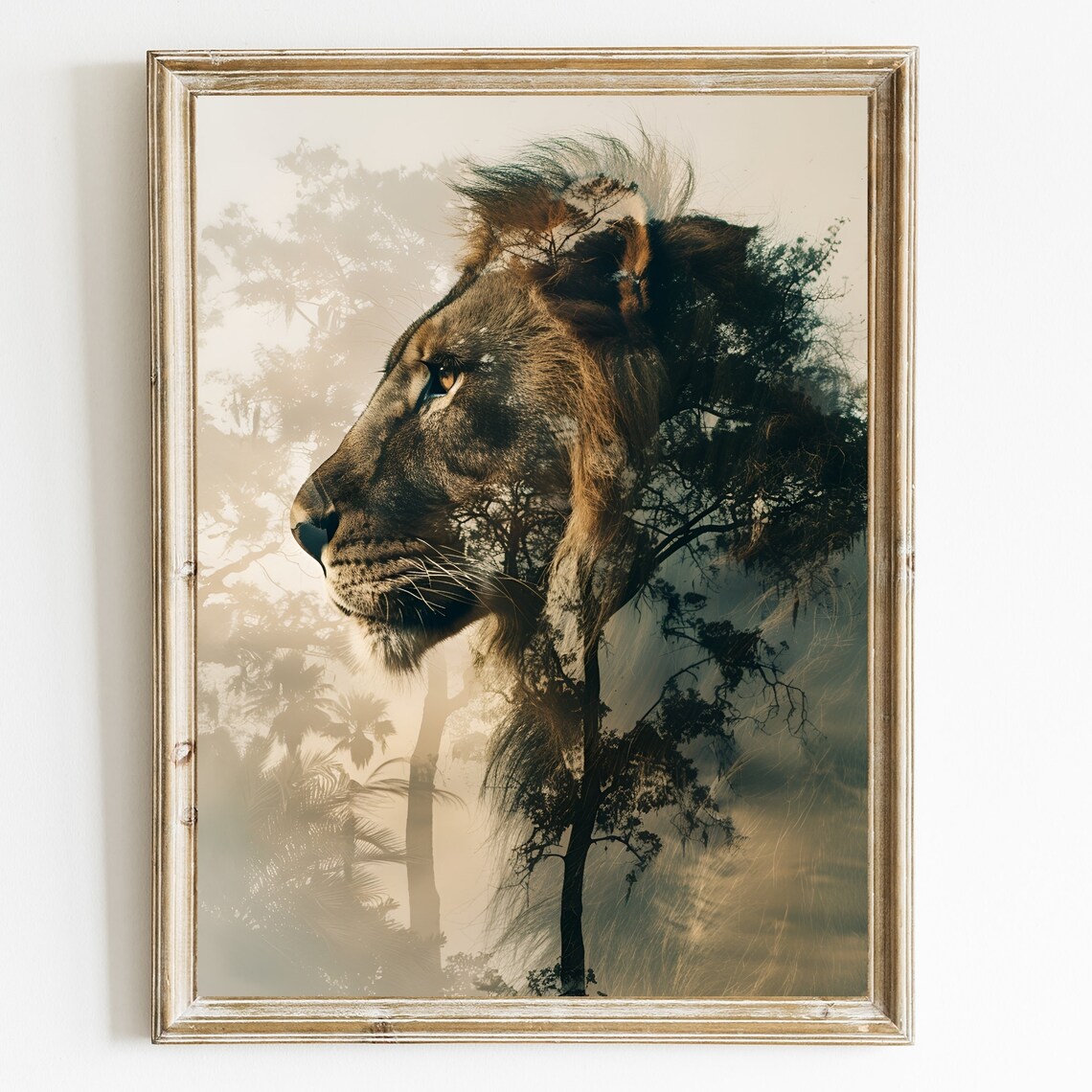 Lion Portrait Double Exposure, Modern Animal Art Print