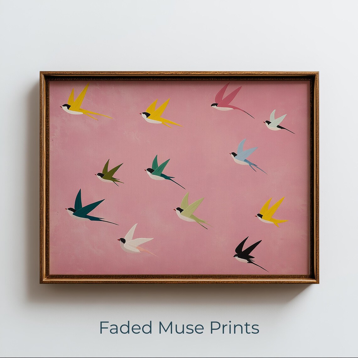 Colorful Swallow Flock Retro Midcentury Art Print