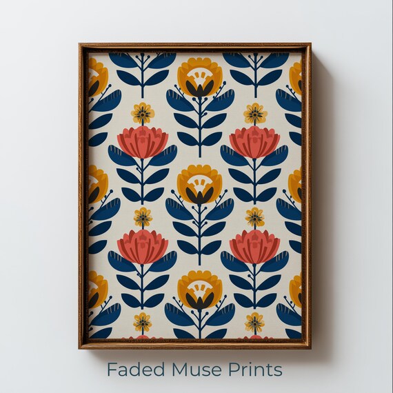 Midcentury Modern Floral Pattern Print Bold Tulip Flower Design
