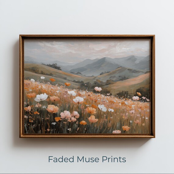 Panoramic Wildflower Meadow With Rolling Hills Landscape Poster