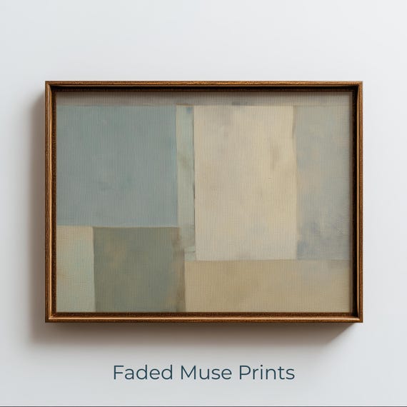 Vintage Modernist Abstract Painting Soft Faded Geometric Blocks Art Digital Download 1240