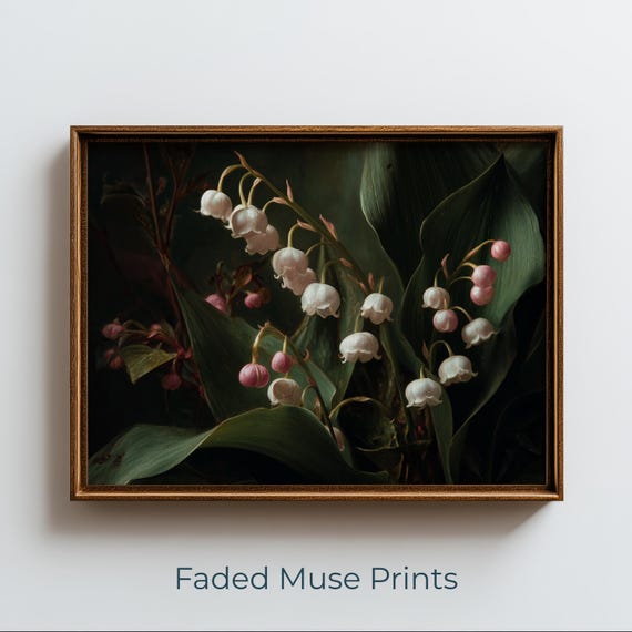 Moody Lily Of The Valley Botanical Art Print Romantic Floral Decor Digital Download 1280