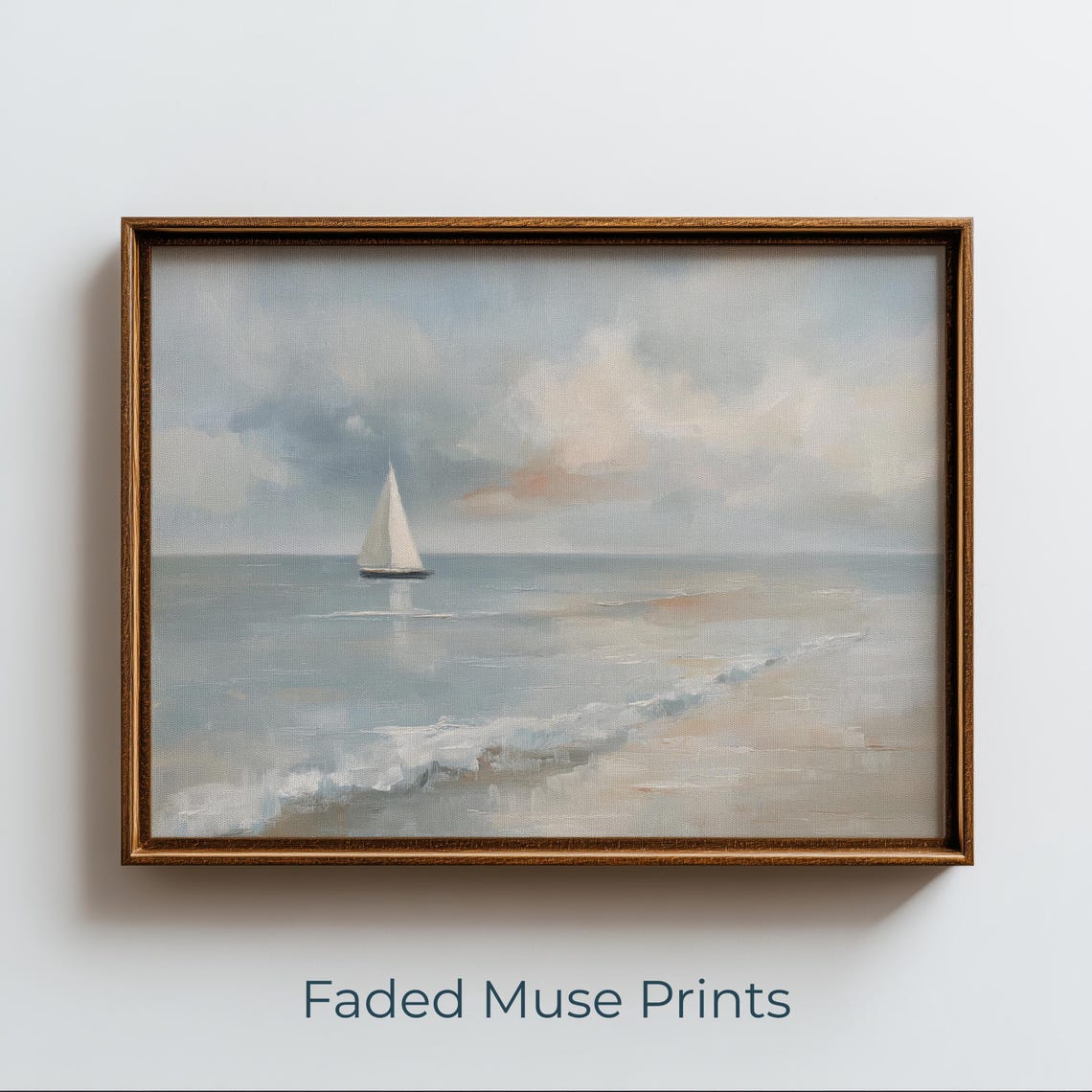 Solitary Sailboat Calm Coastal Waters Serene Watercolor Art Poster