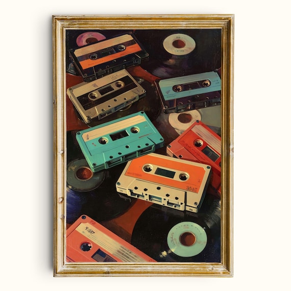 Vintage Cassette Tape Painting Retro Music Wall Art Printable Digital Download