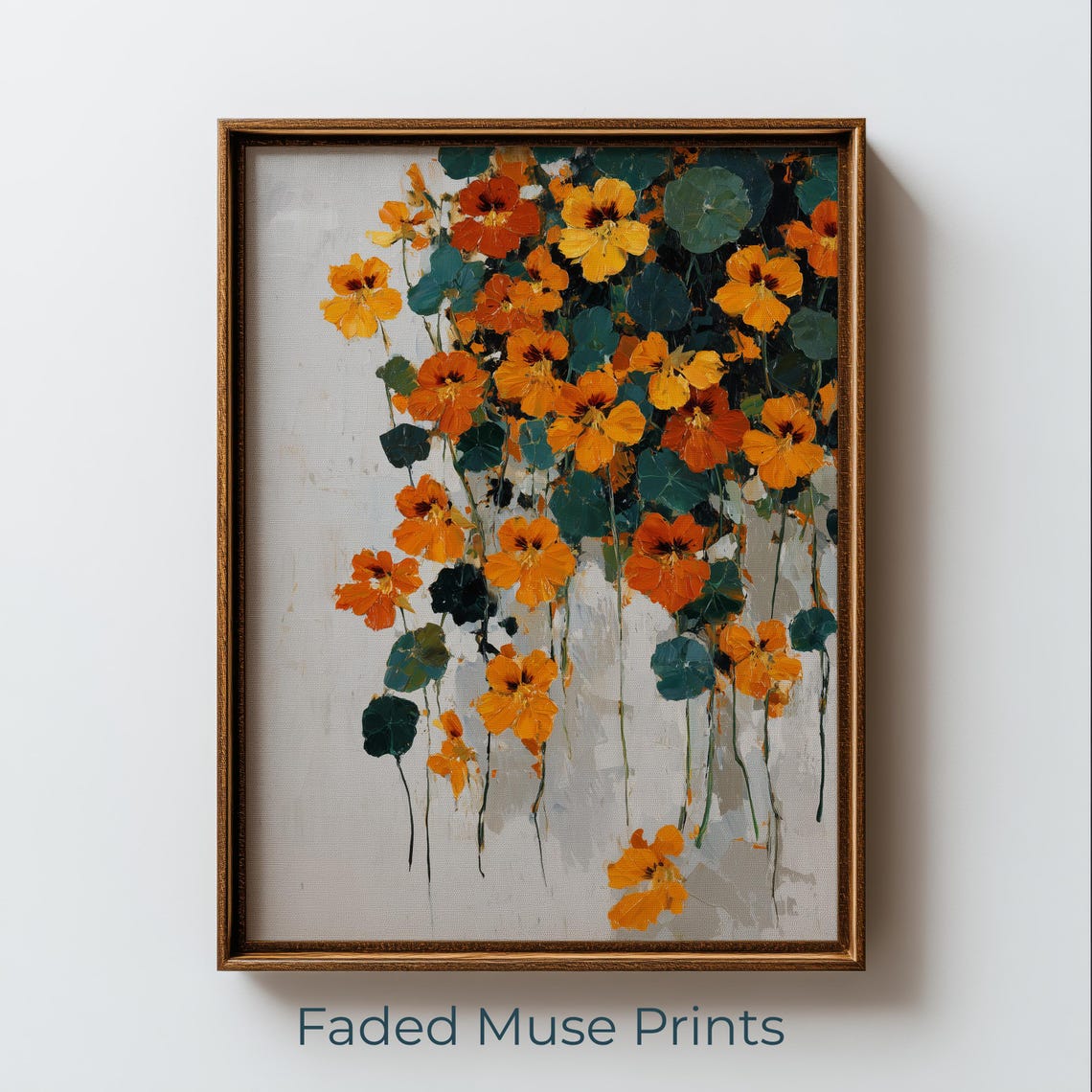 Trailing Nasturtium Orange Yellow Blooms Vintage Botanical Print