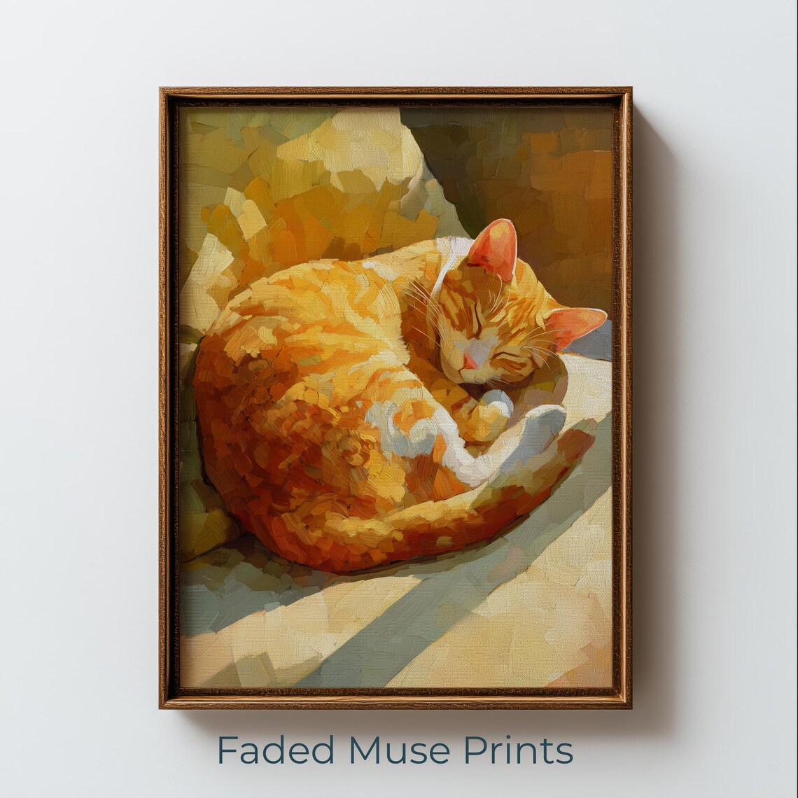 Cozy Orange Tabby Cat Napping, Art Print
