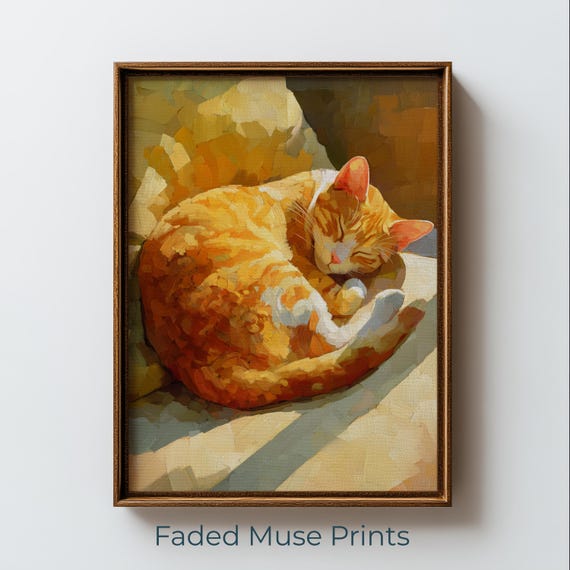 Cozy Orange Tabby Cat Napping, Art Print