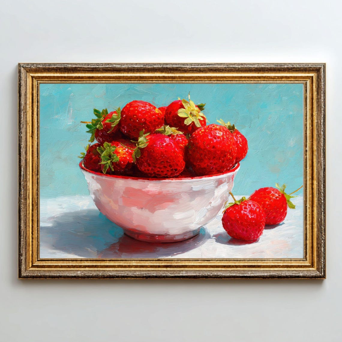 Fresh Strawberries in a White Bowl Still Life Painting Poster