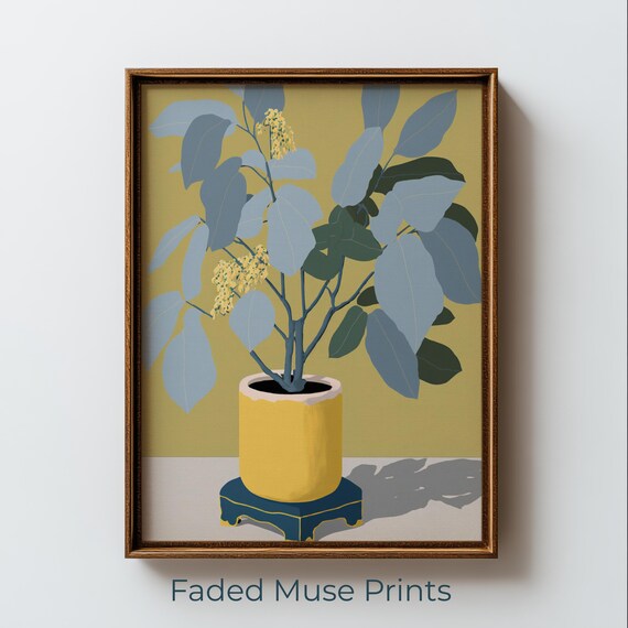 Midcentury Potted Plant Yellow Pot Mustard Botanical Wall Art