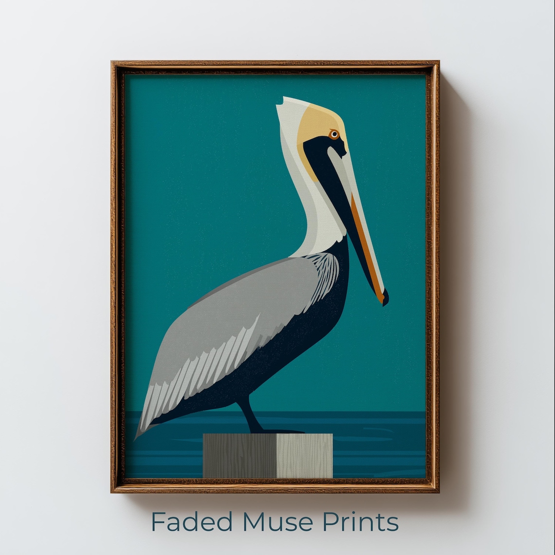 Pelican Perched On Post Coastal Graphic Printable Wall Art Digital Download 2824
