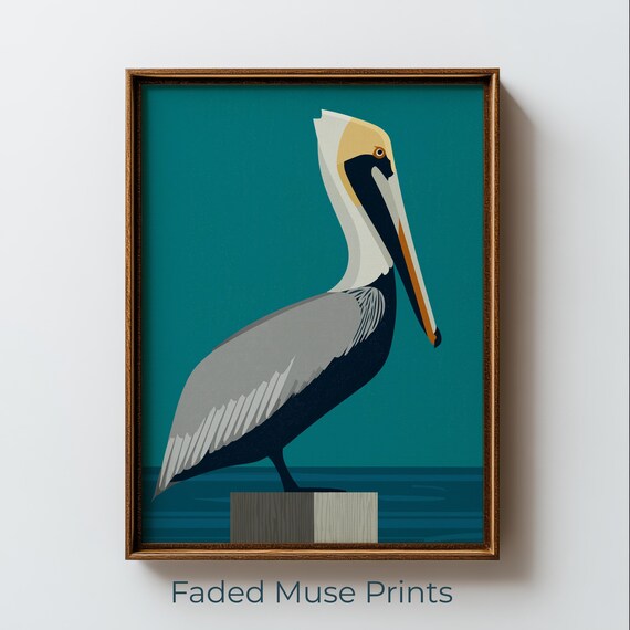 Pelican Perched On Post Coastal Graphic Printable Wall Art Digital Download 2824