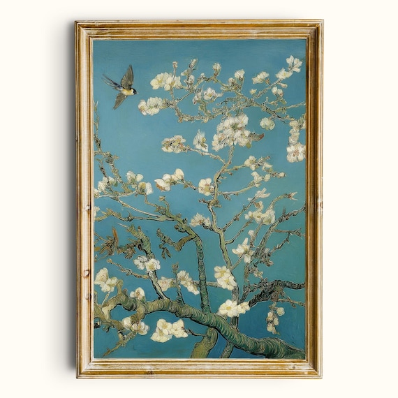Vintage Almond Blossom Painting, Botanical Art Print