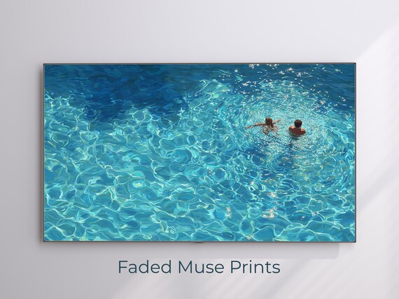 Two Happy Swimmers in Sparkling Turquoise Water Pool Art Poster