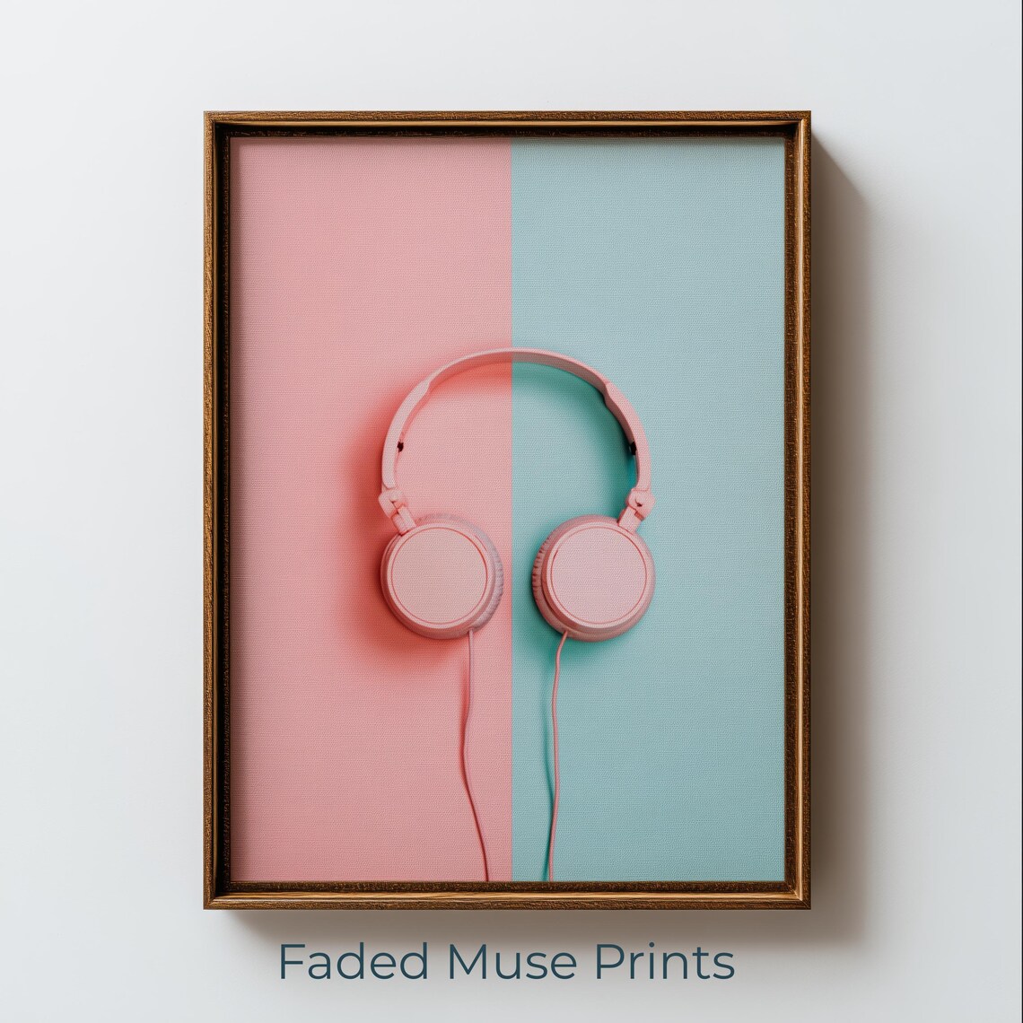 Pink Headphones Pastel Minimalist Music Lover Modern Wall Art