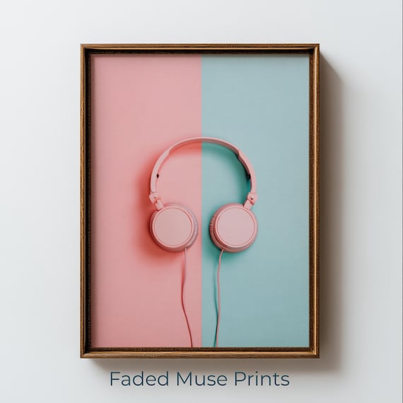 Pink Headphones Printable Wall Art Modern Pastel Minimalist Music Decor Digital Download 1590