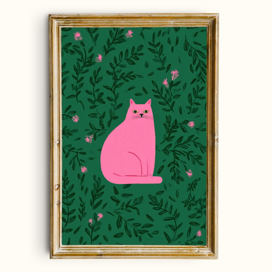 Botanical Cat Illustration, Modern Poster Print
