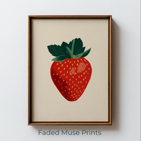 Vintage Strawberry Botanical Art Print Retro Kitchen Wall Decor Digital Download 1053
