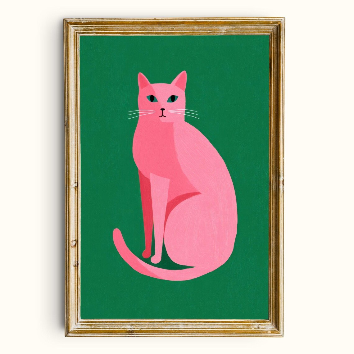 Pink Cat Wall Art Printable Modern Minimalist Animal Illustration Digital Download